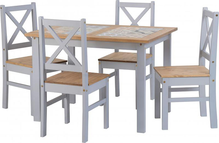 Salvador Tile Top Dining Set in Slate Grey (4 Chairs)